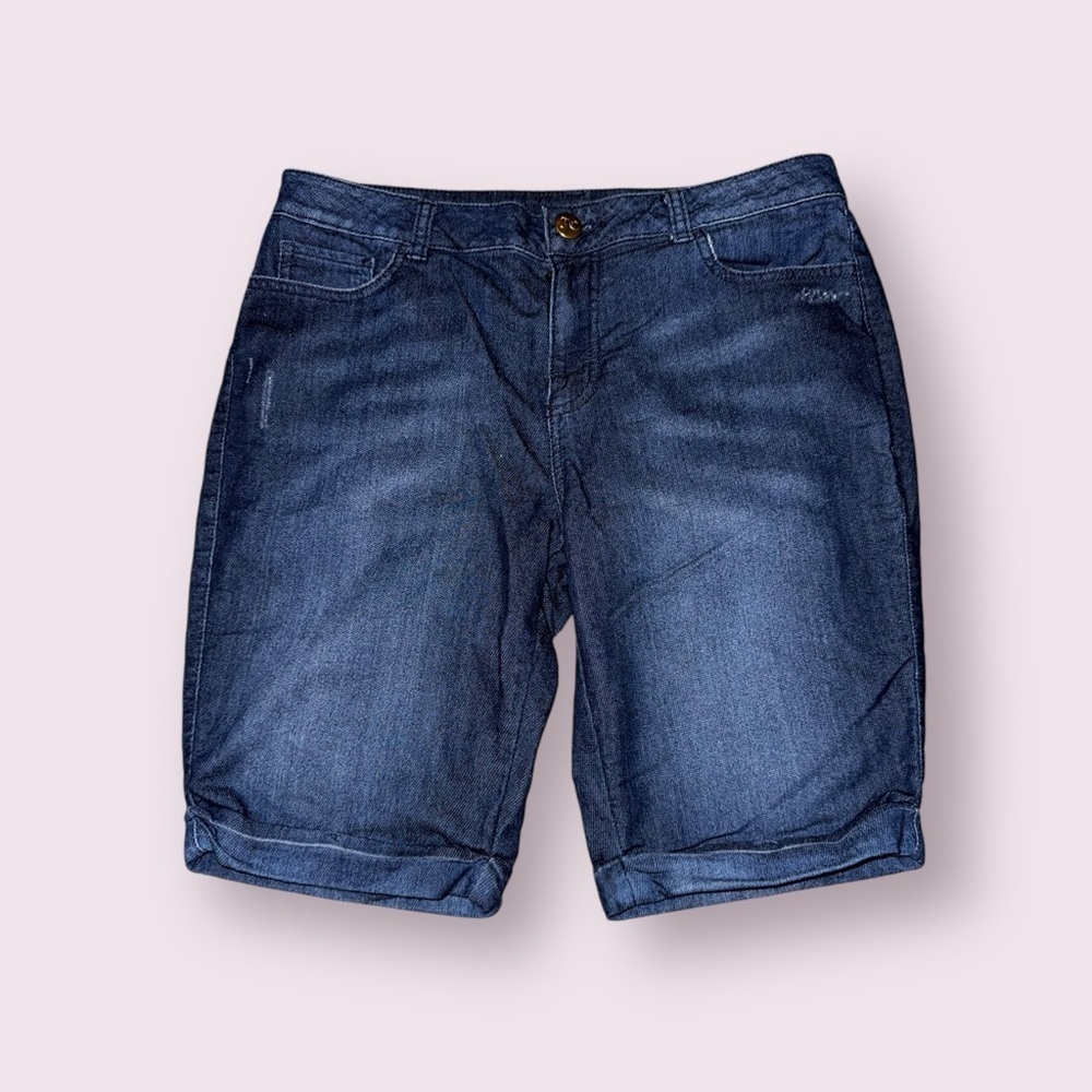 Juicy Couture High Rise Denim Shorts Blue Mid Length Size 8